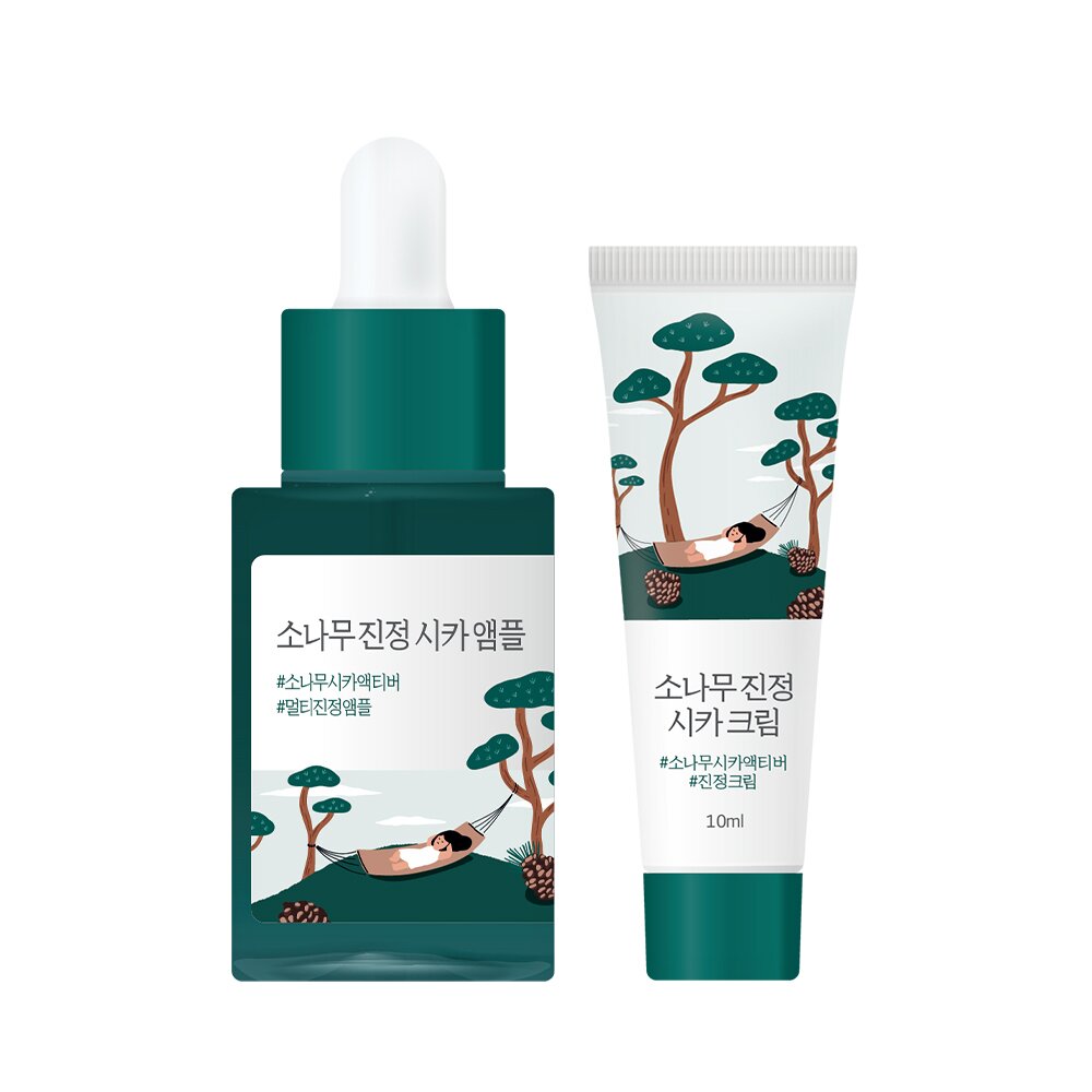 Pine Calming Cica Ampoule 30Ml Set (+Cream 10ml) by ROUND LAB at GWENCHANDA Korean Cosmetics Shop - 2