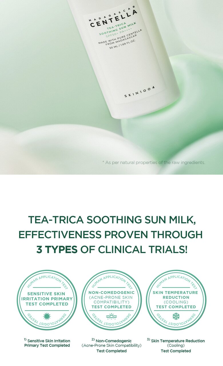 Madagascar Centella Tea-Trica Soothing Sun Milk 50ml by SKIN1004 at GWENCHANDA Korean Cosmetics Shop - 3
