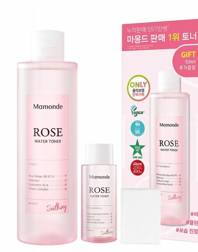 Rose Water Toner 250mL + 50mL Special Set (Free Gift: Cotton Pads) by Mamonde at GWENCHANDA Korean Cosmetics Shop - 2