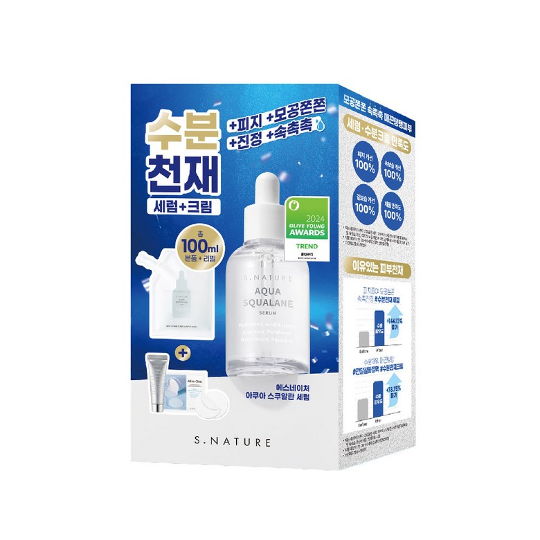 Aqua Squalane Serum 50ml Set (+Refill 50ml+Moisture Cream 10ml+Calming Pad 2P) by S.NATURE at GWENCHANDA Korean Cosmetics Shop - 1
