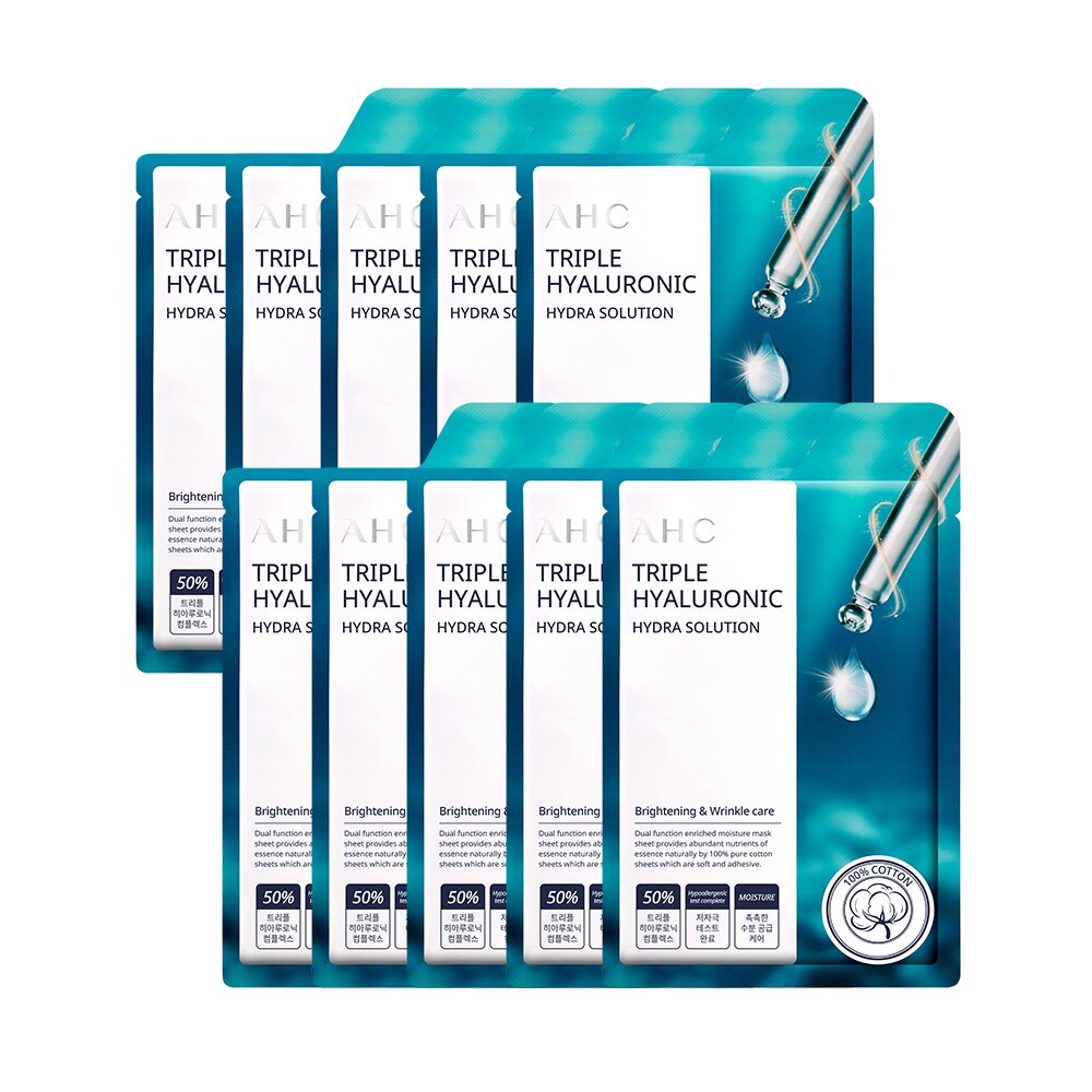 Triple Hyaluronic Mask Sheet 25mL 10P by AHC at GWENCHANDA Korean Cosmetics Shop - 1