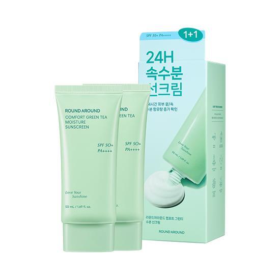 Comfort Green Tea Calming Sunscreen 50mL 1+1 Special Set by ROUND A'ROUND at GWENCHANDA Korean Cosmetics Shop - 4