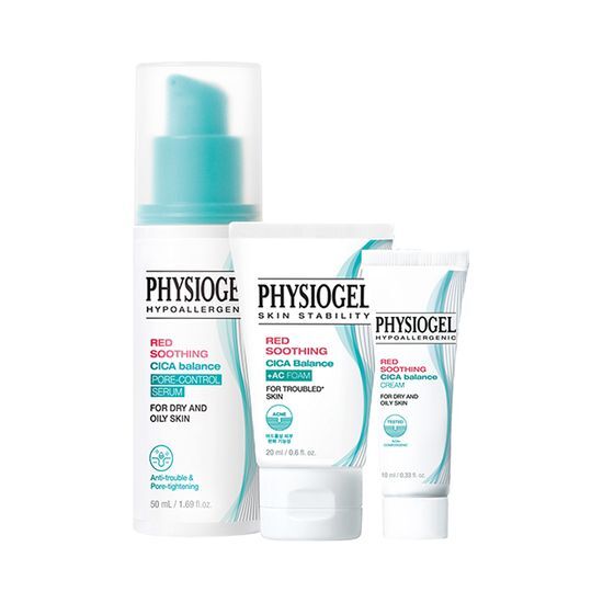 Red Soothing Cica Balance Pore Control Serum 50ml Set (+Cica Foam 20ml+Cica Cream 10ml+Byeon Woo Seok Photo Card) by PHYSIOGEL at GWENCHANDA Korean Cosmetics Shop - 4