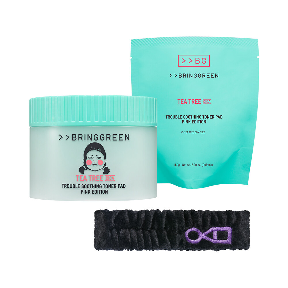 Tea Tree Cica Trouble Soothing Toner Pad Pink Edition 90P Set (+Refill 90P+Hair Band) by BRINGGREEN at GWENCHANDA Korean Cosmetics Shop - 4