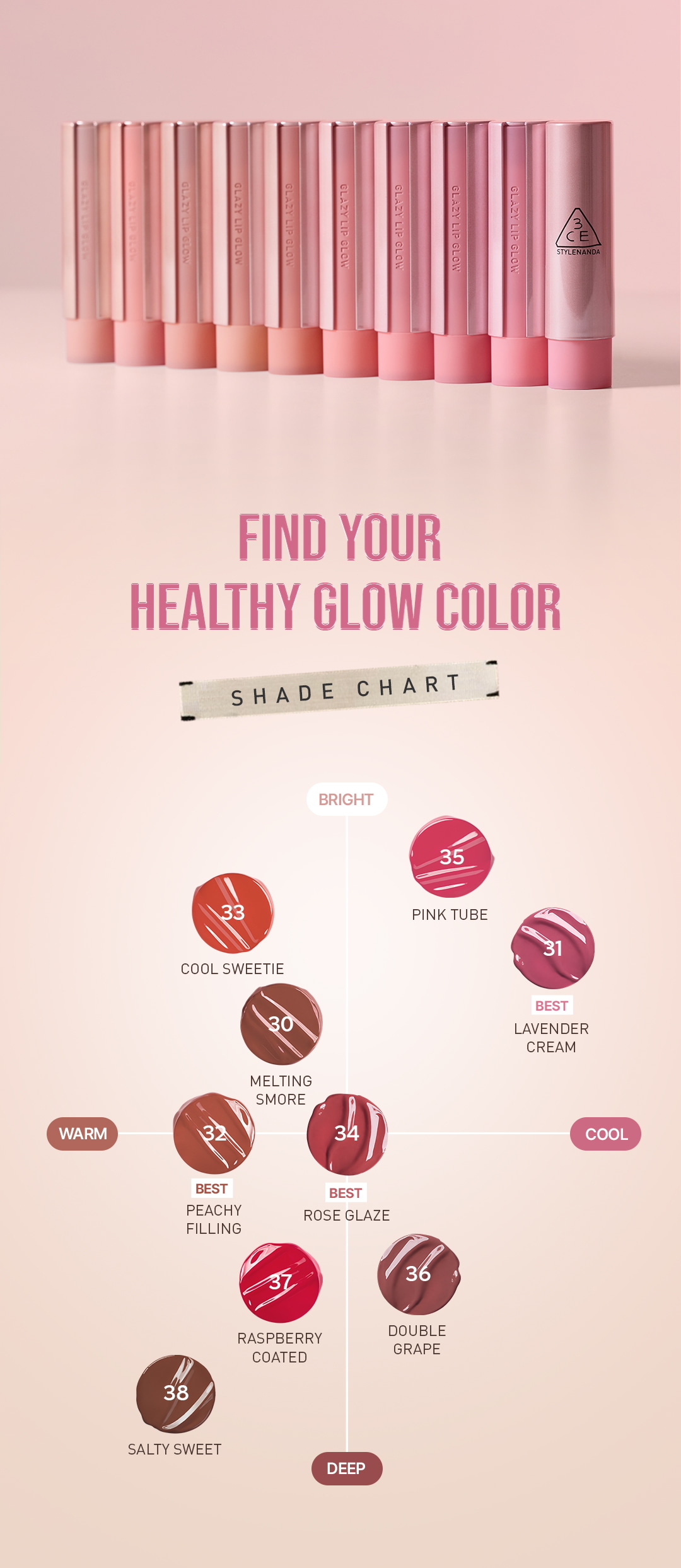 Glazed Lip Glow 3.2g by 3CE at GWENCHANDA Korean Cosmetics Shop - 1