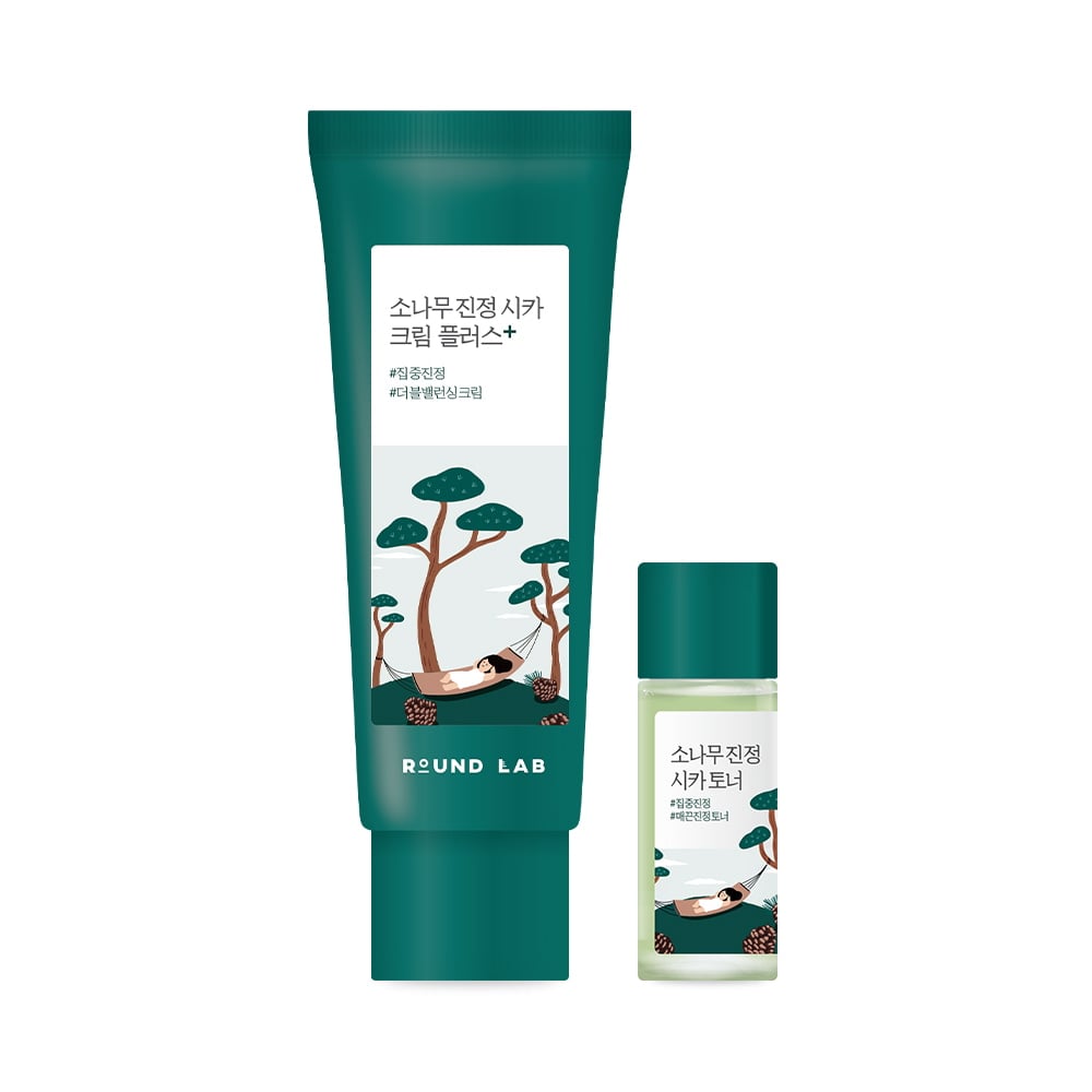 Pine Calming Cica Cream Plus 60ml Set (+Toner 20ml) by ROUND LAB at GWENCHANDA Korean Cosmetics Shop - 1