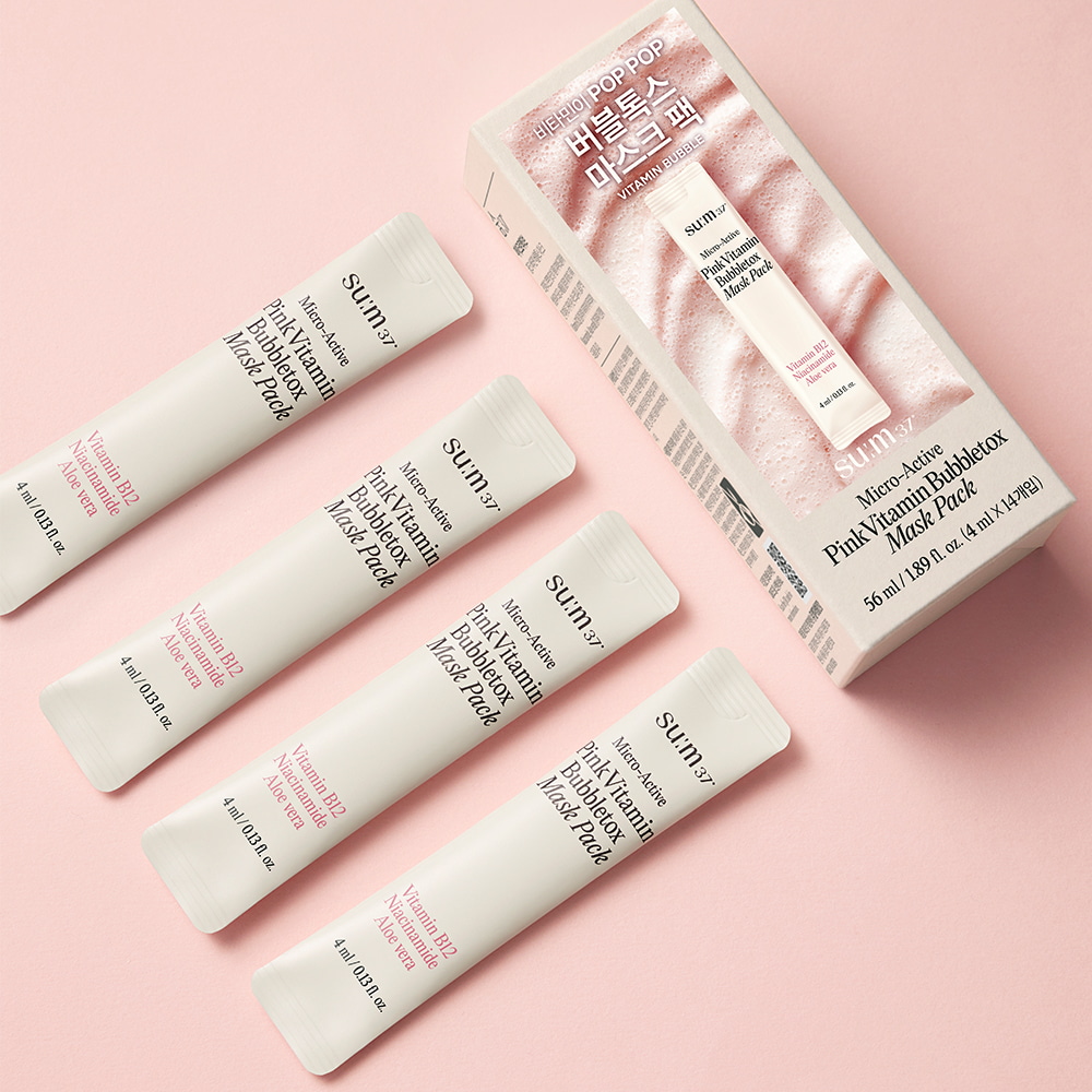 Micro-Active Pink Vitamin Bubbletox Mask Pack (4ml*14ea) by SUM37 at GWENCHANDA Korean Cosmetics Shop - 6